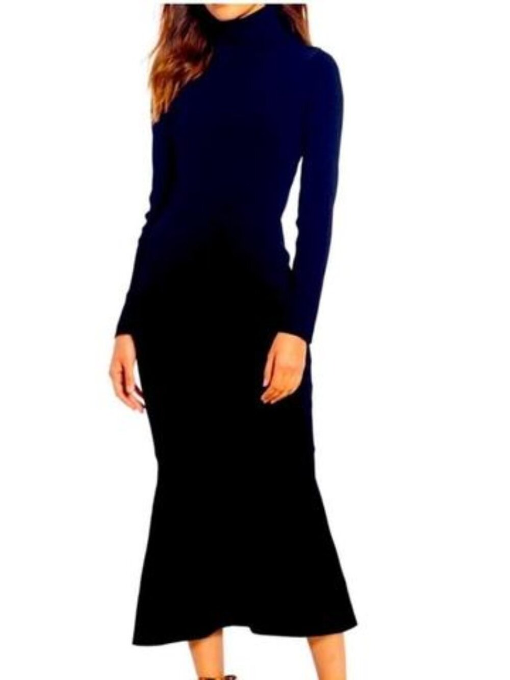 Antonio Melani Amhurst Mock Neck Flounce Sweater Dress Black Midi Size S